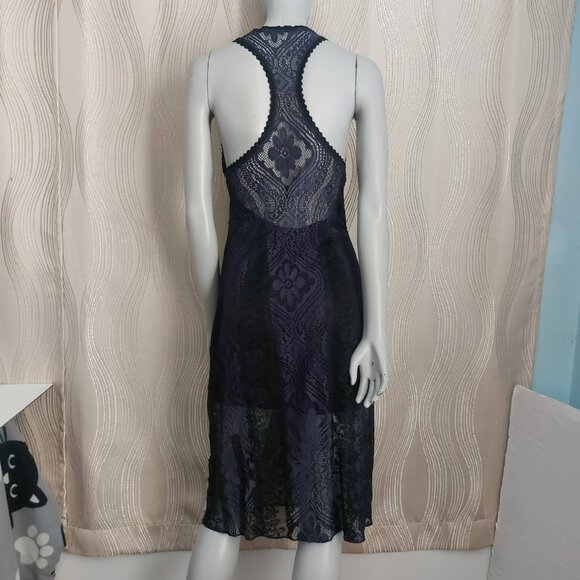 Free People Miracle Lace Racerback Dress S Midi Navy Boho Romantic Below Knee - Picture 11 of 14